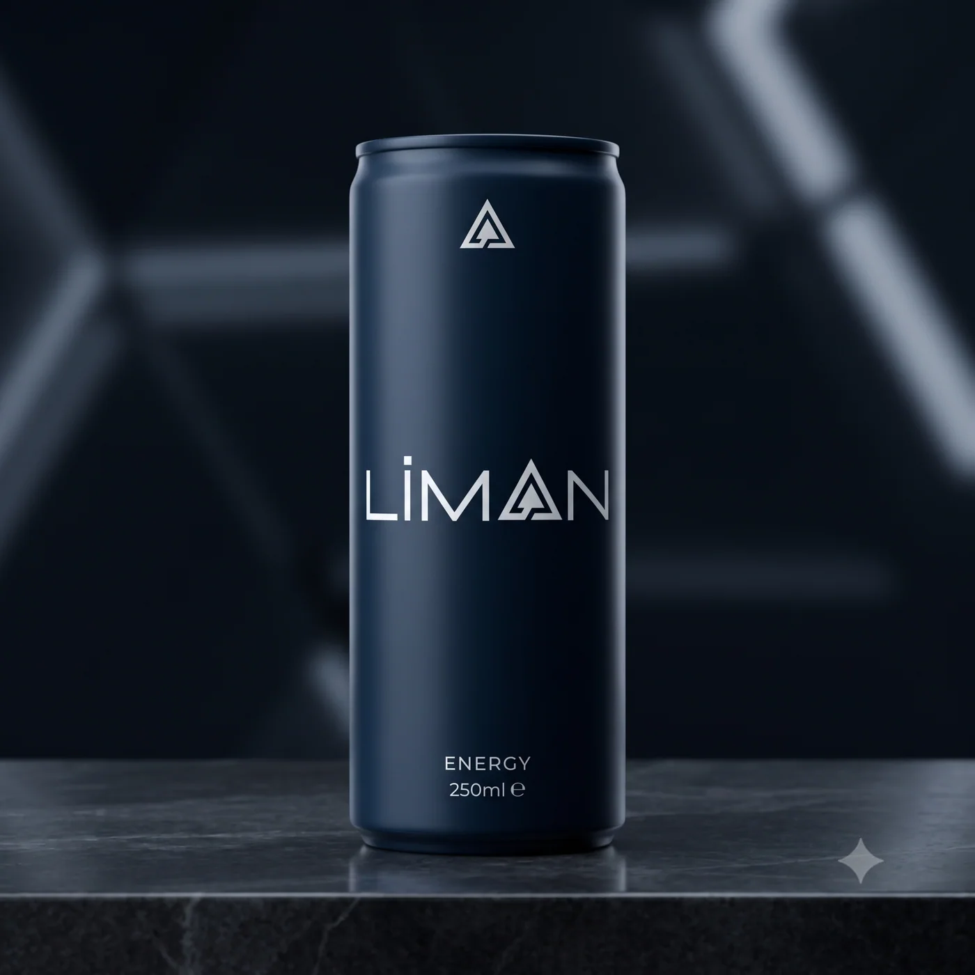 The LIMAN can, front on, on a dark stone surface
